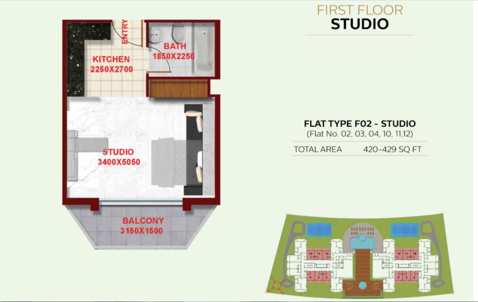 420 Sq. Ft. Studio in Danube Starz