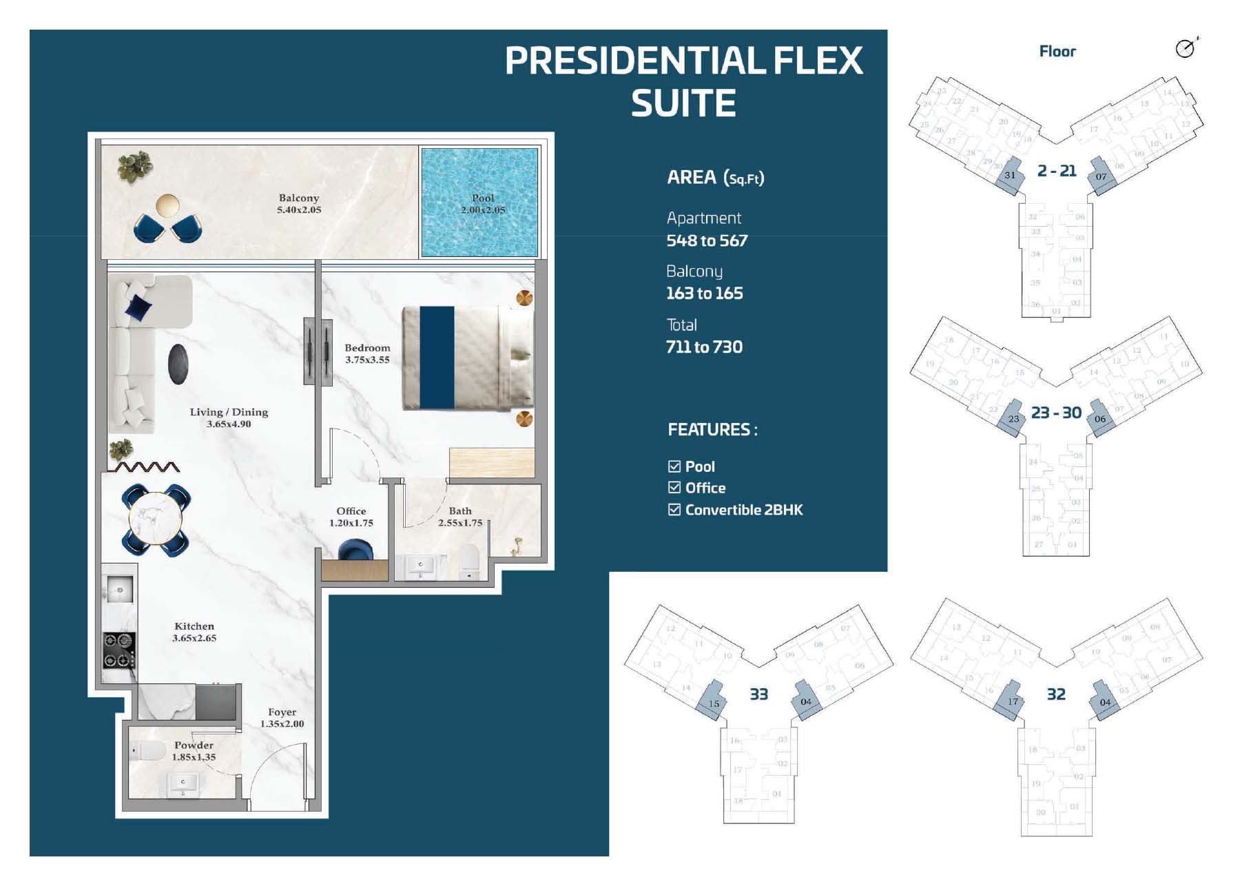 Danube Timez 1 Bed Layout