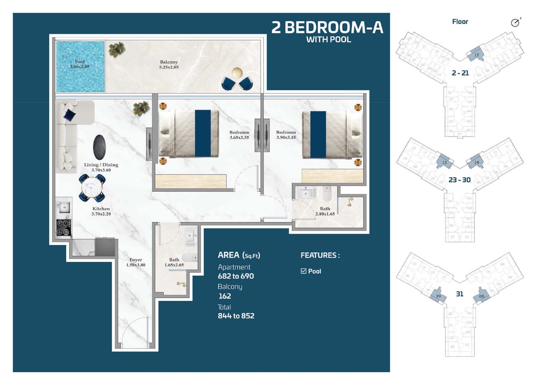 Danube Timez 2 Beds Layout