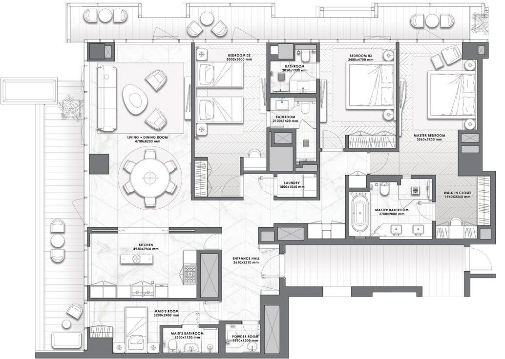 Dar Al Da Vinci Tower 3 Beds Layout