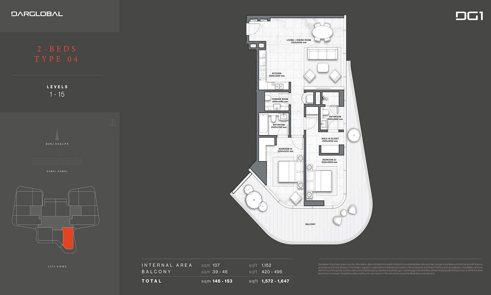 Dar Al DG1 Living 2 Beds Layout