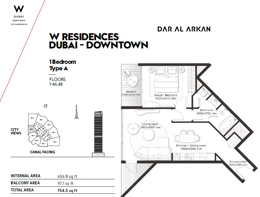 Dar Al W Residences 1 Bed Layout