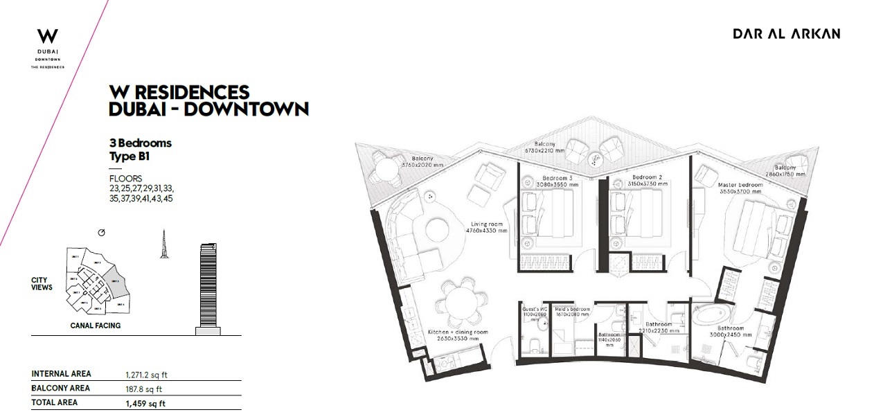 Dar Al W Residences 3 Beds Layout