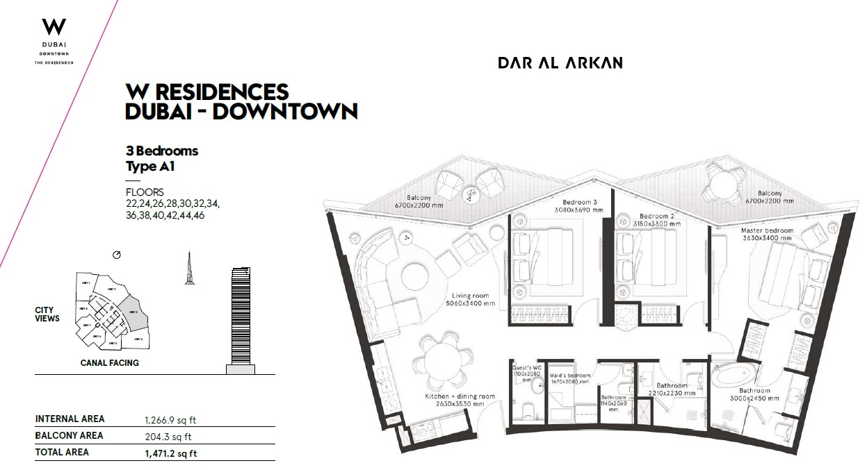 Dar Al W Residences 3 Beds Layout