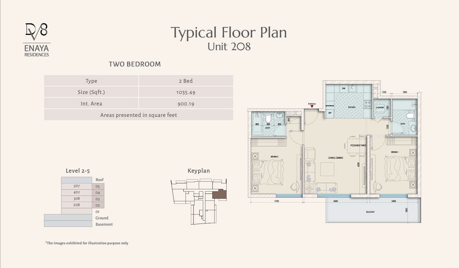 Deviate Enaya Residences 2 Beds Layout