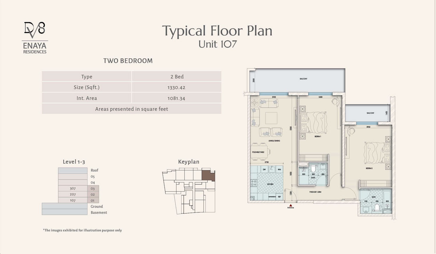 Deviate Enaya Residences 2 Beds Layout
