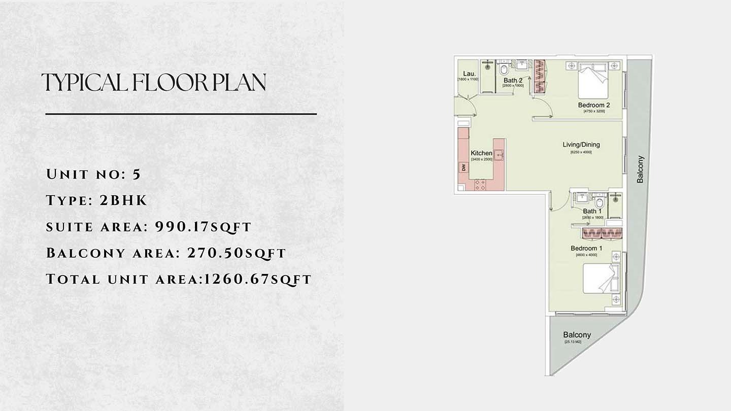 Deviate Trafford Residences 2 Beds Layout