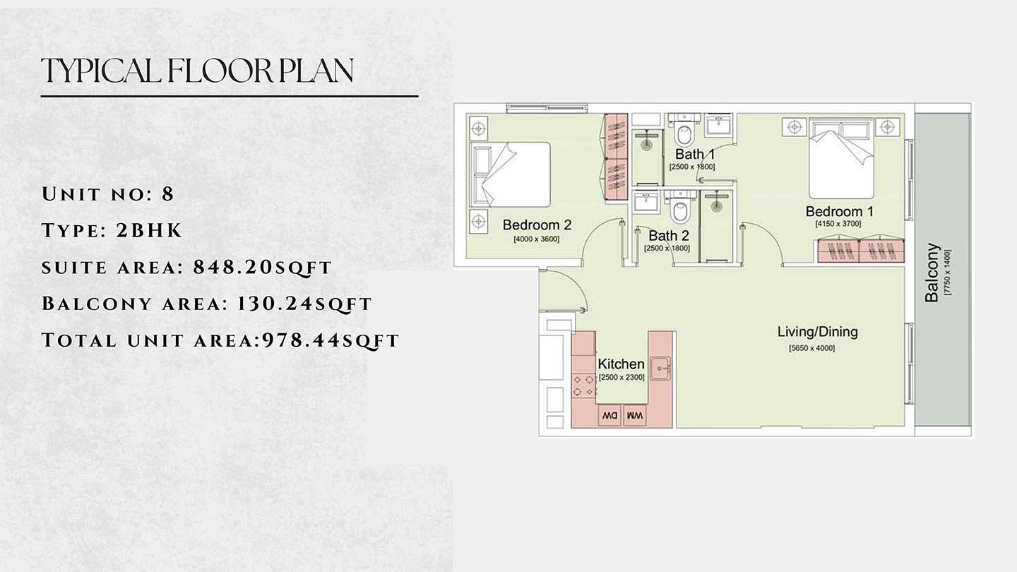 Deviate Trafford Residences 2 Beds Layout