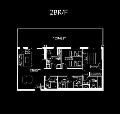 Deyaar Afnan 2 Beds Layout