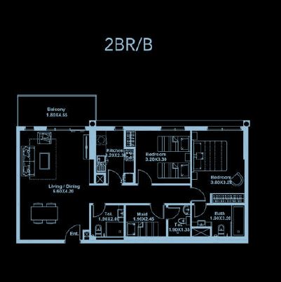Deyaar Afnan 2 Beds Layout