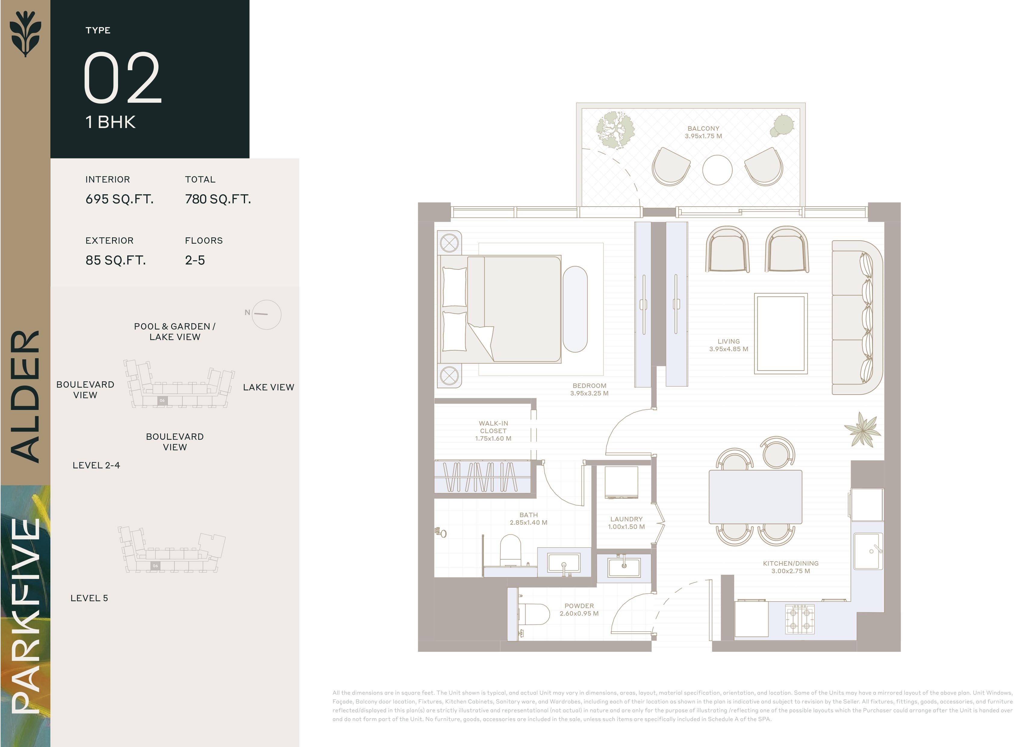 Deyaar Alder Park Five 1 Bed Layout