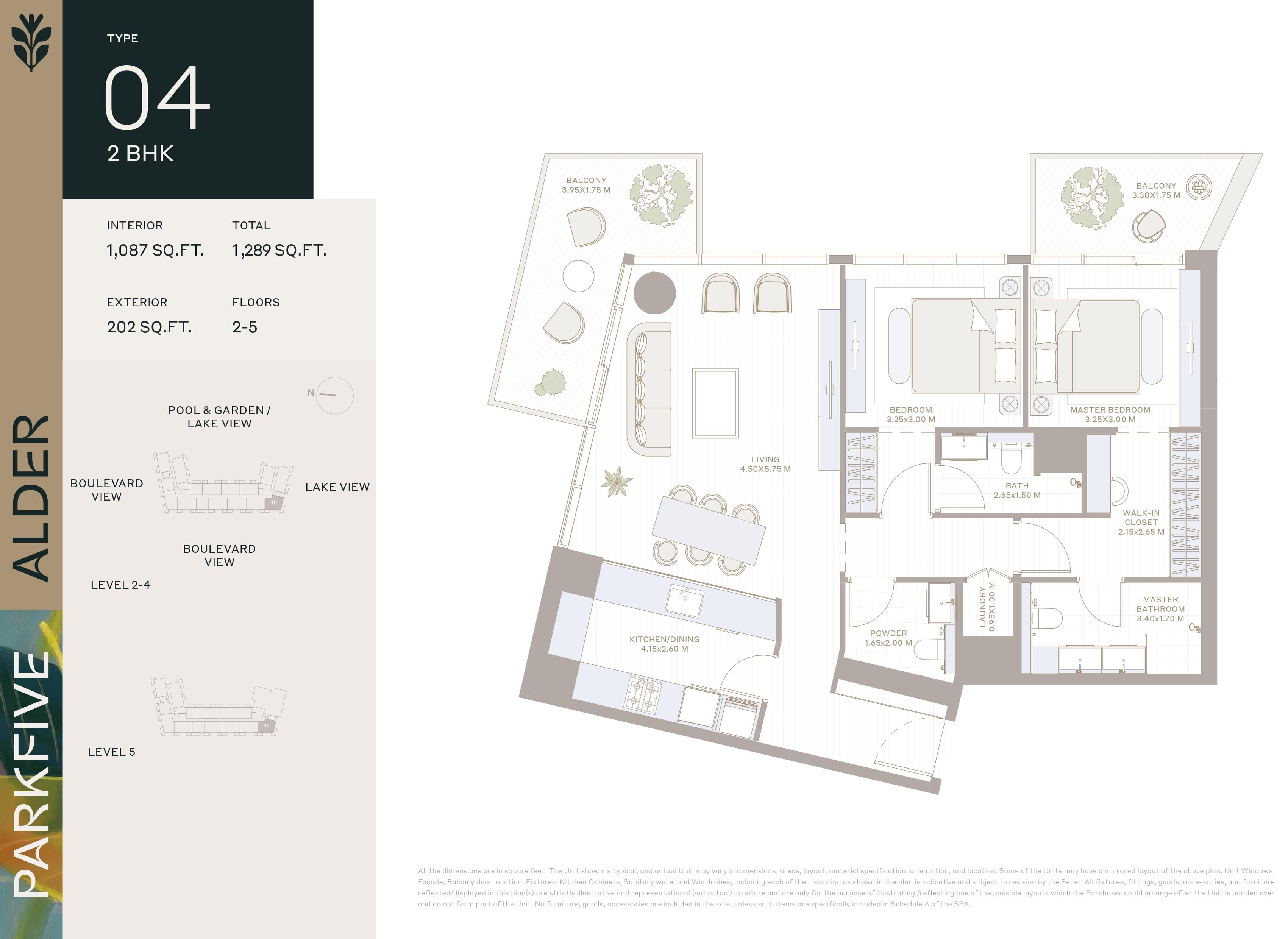 Deyaar Alder Park Five 2 Beds Layout