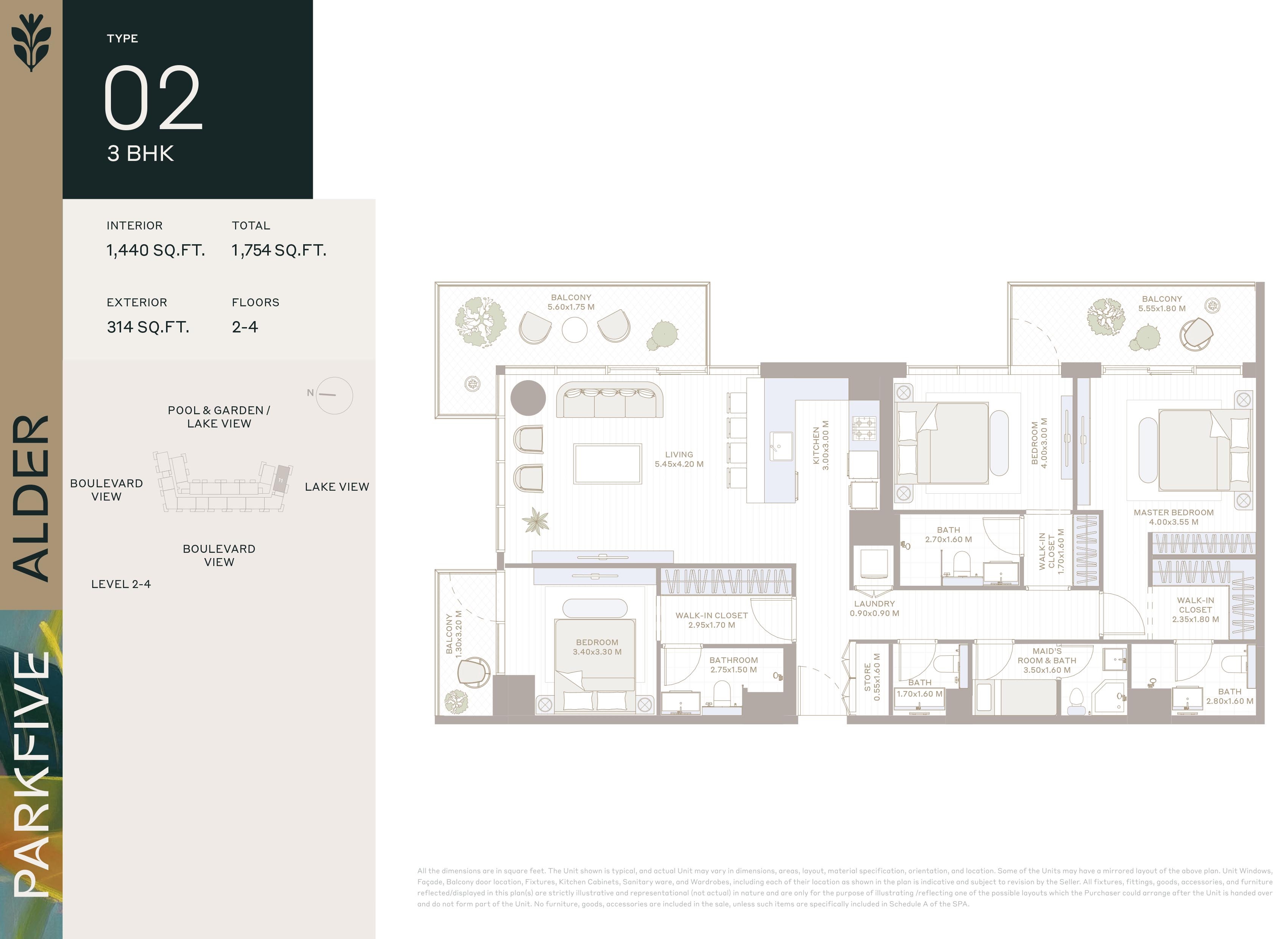 Deyaar Alder Park Five 3 Beds Layout