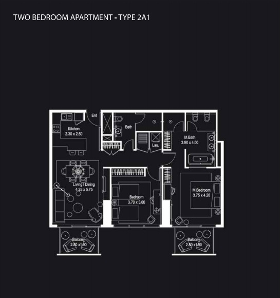 Deyaar Atria 2 Beds Layout