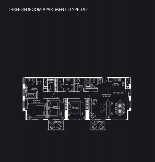 Deyaar Atria 3 Beds Layout