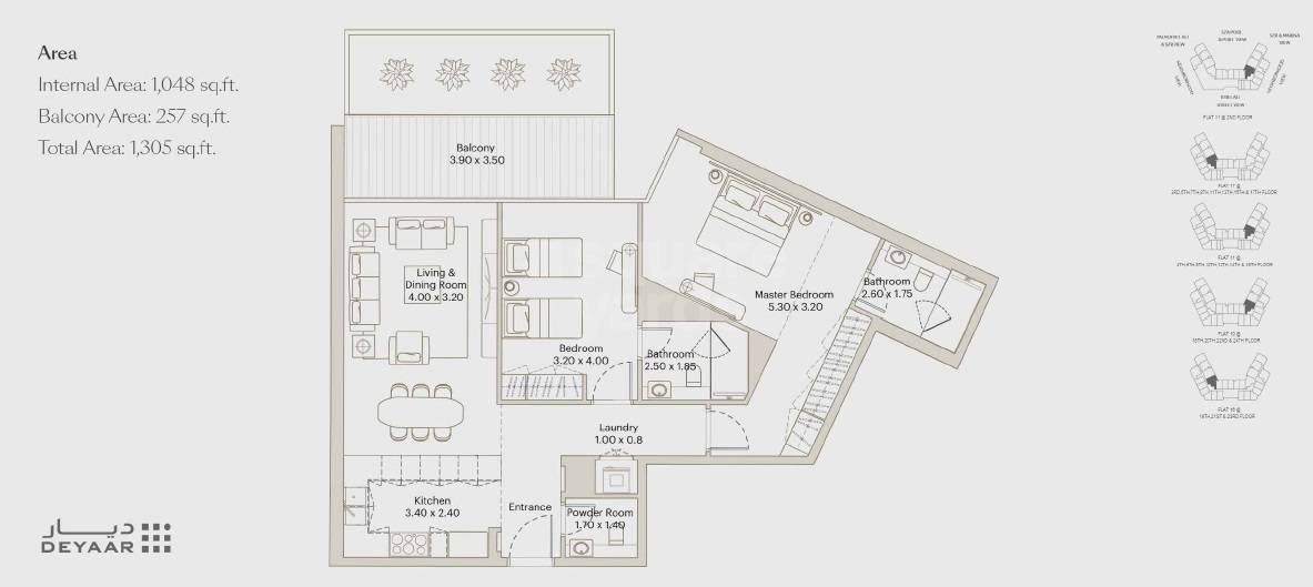 Deyaar Eleve 2 Beds Layout