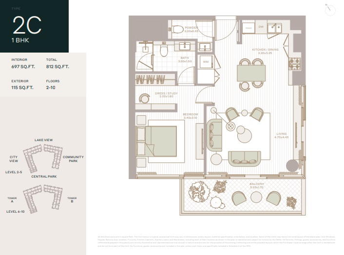 Deyaar Elm Park Five 1 Bed Layout