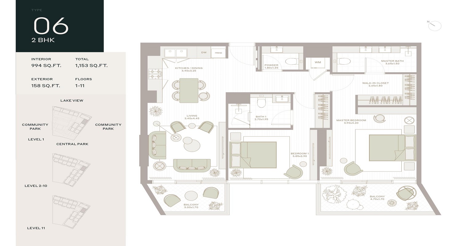 Deyaar Ember Park Five 2 Beds Layout