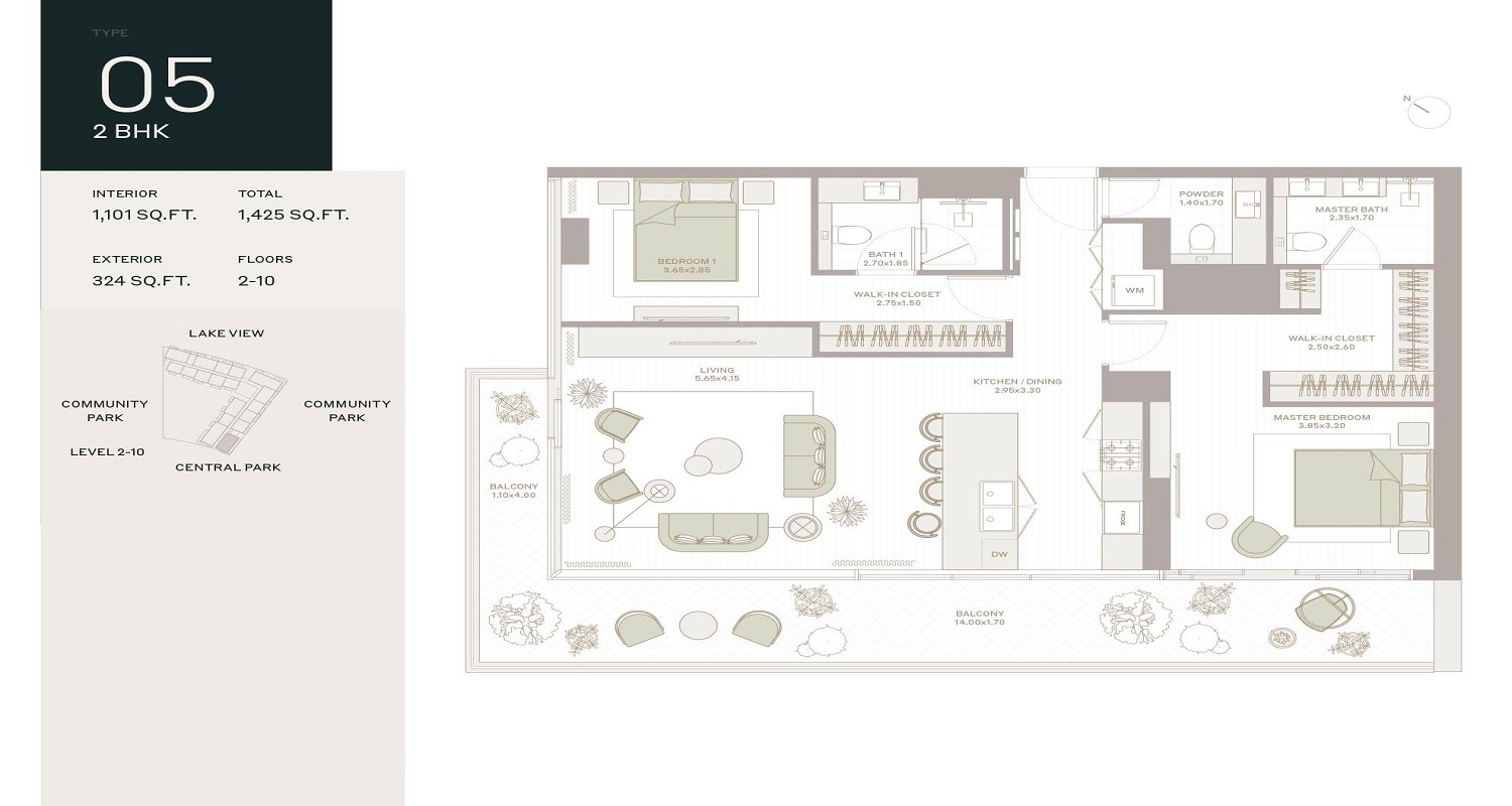Deyaar Ember Park Five 2 Beds Layout