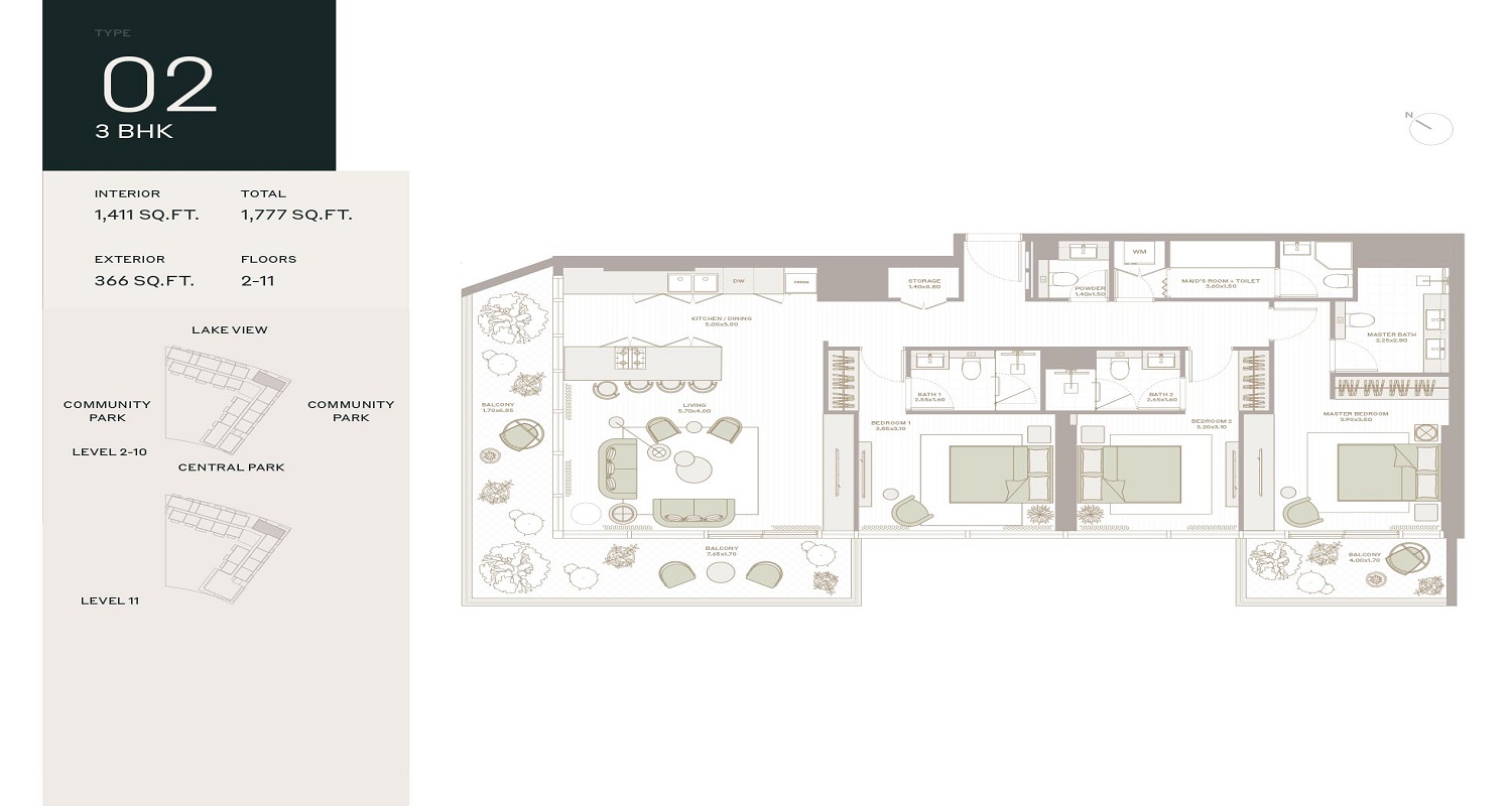 Deyaar Ember Park Five 3 Beds Layout
