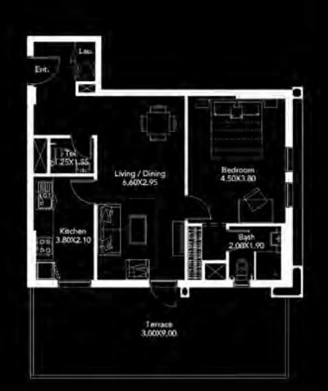 Deyaar Midtown 1 Bed Layout