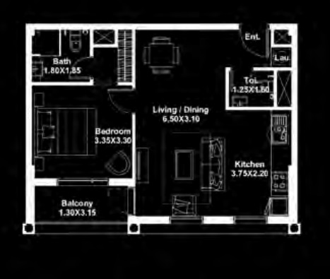 Deyaar Midtown 1 Bed Layout