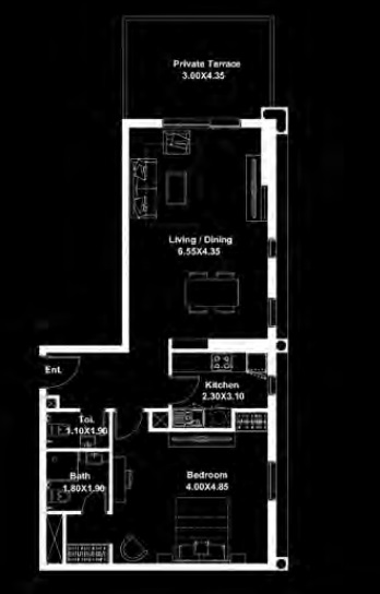 Deyaar Midtown 1 Bed Layout