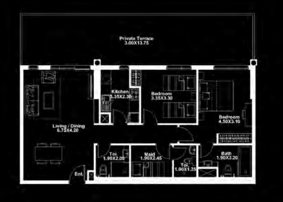 Deyaar Midtown 2 Beds Layout