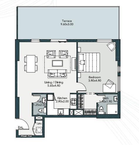 Deyaar Midtown Mesk 1 Bed Layout