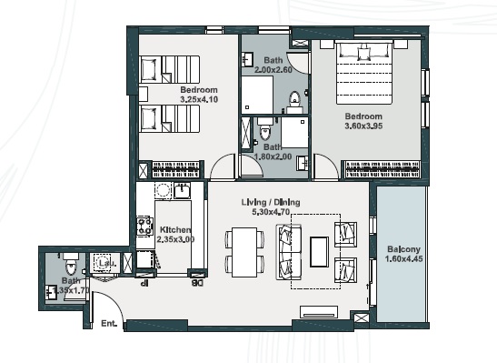 Deyaar Midtown Mesk 2 Beds Layout