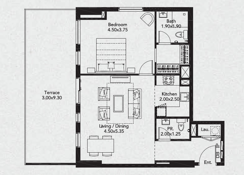 Deyaar Midtown Noor 1 Bed Layout