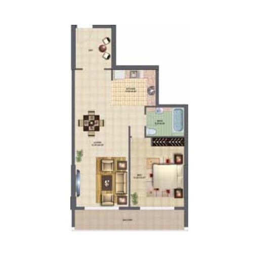 Deyaar Oakwood Residency 1 Bed Layout