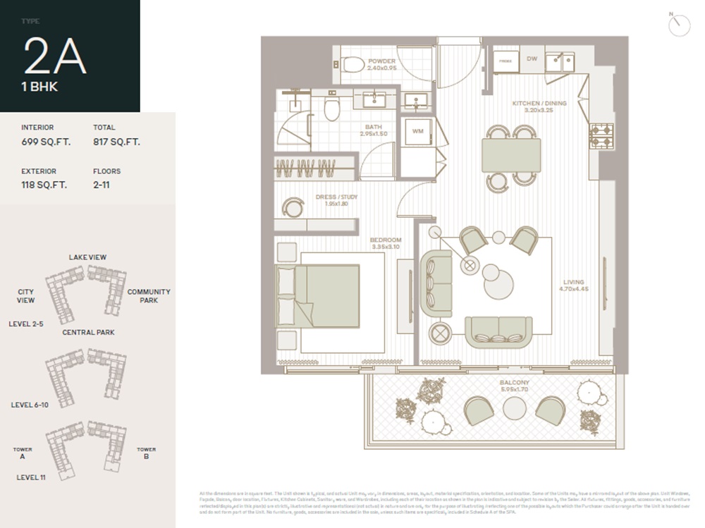 Deyaar Park Five 1 Bed Layout