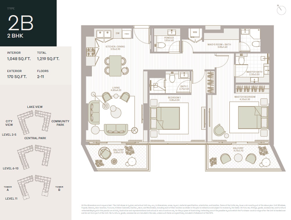 Deyaar Park Five 2 Beds Layout