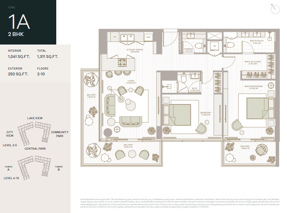 Deyaar Park Five 2 Beds Layout