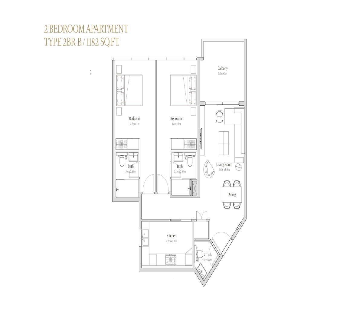Deyaar Regalia 2 Beds Layout