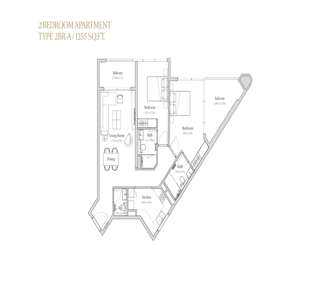Deyaar Regalia 2 Beds Layout