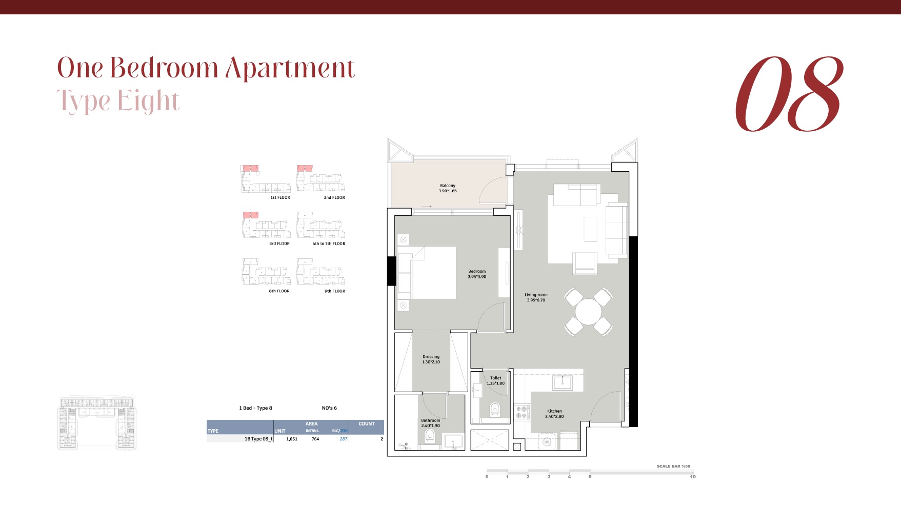 Deyaar Rosalia Residences 1 Bed Layout