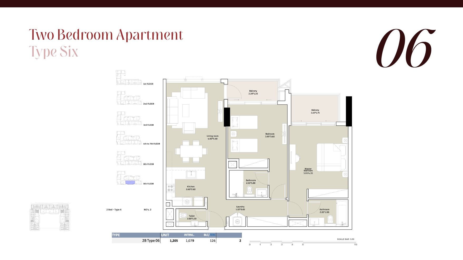 Deyaar Rosalia Residences 2 Beds Layout