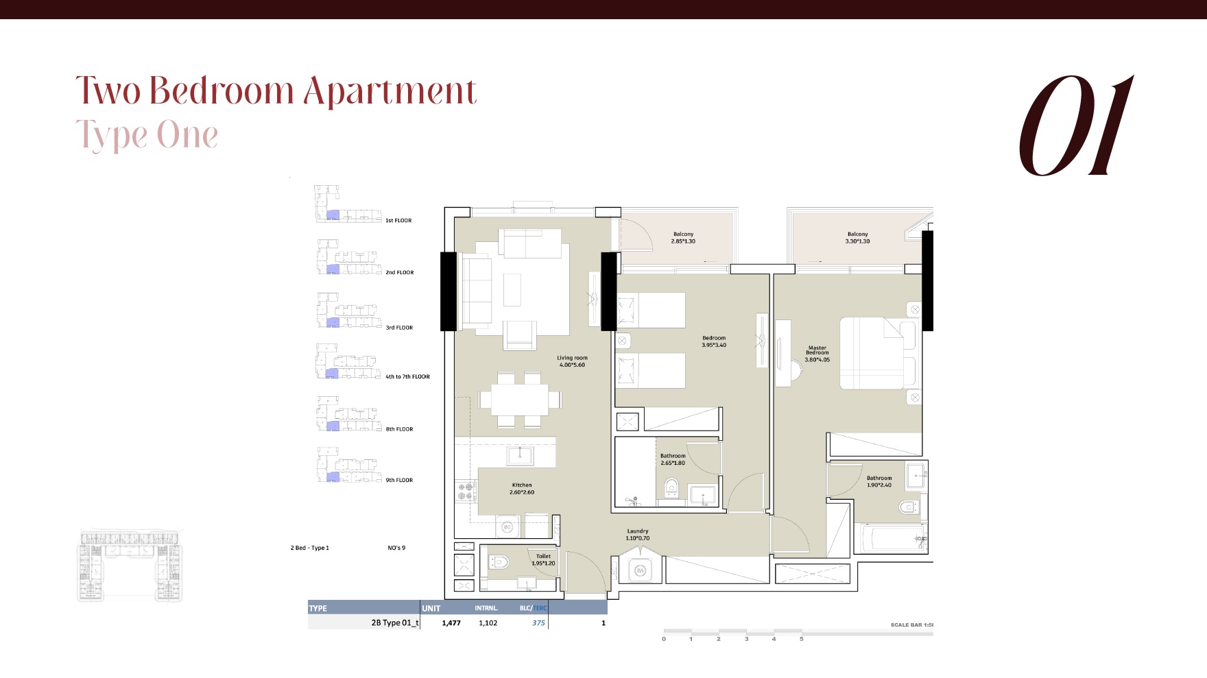 Deyaar Rosalia Residences 2 Beds Layout