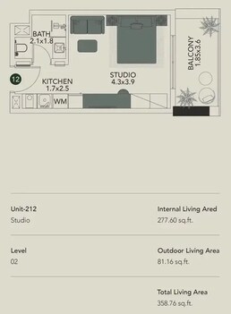 358 Sq. Ft. Studio in DGM Vision