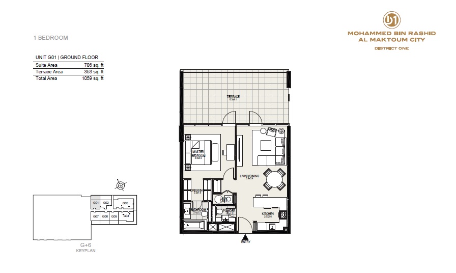 District One Residences 1 Bed Layout