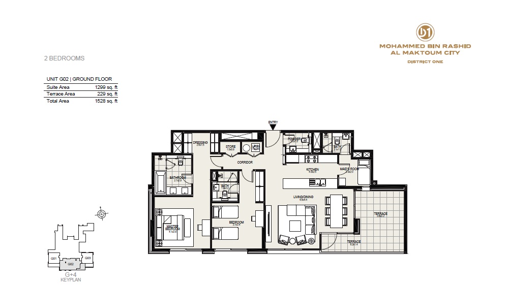 District One Residences 2 Beds Layout