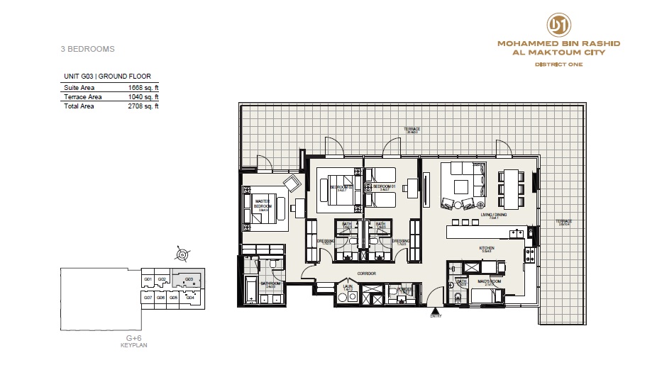 District One Residences 3 Beds Layout