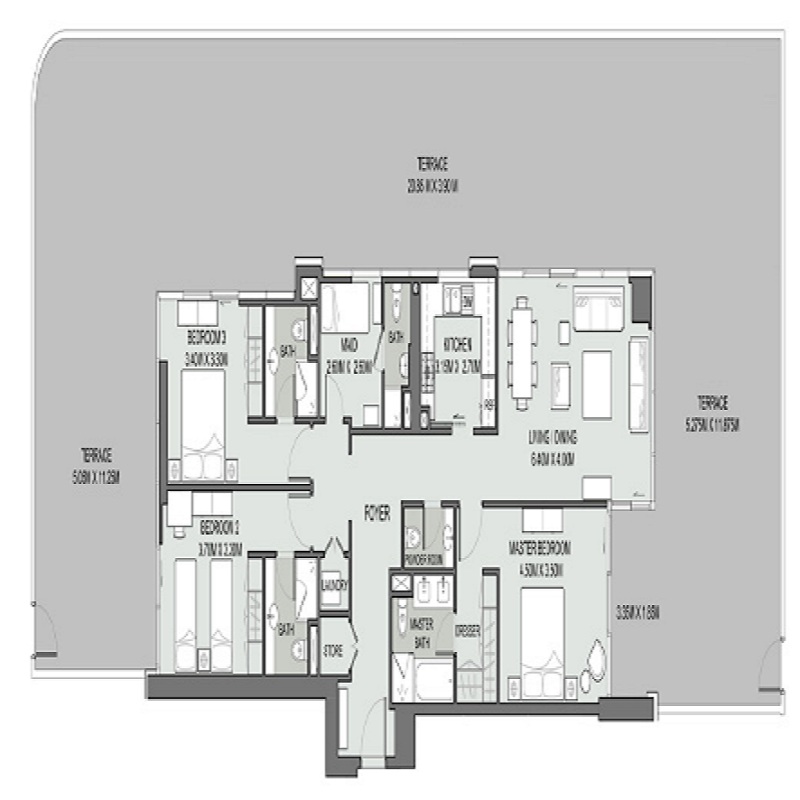 3 Beds 1704 Sq. Ft. Apartment in DPG Bellevue