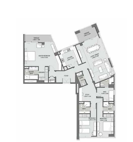3 Beds 2248 Sq. Ft. Apartment in DPG Bellevue