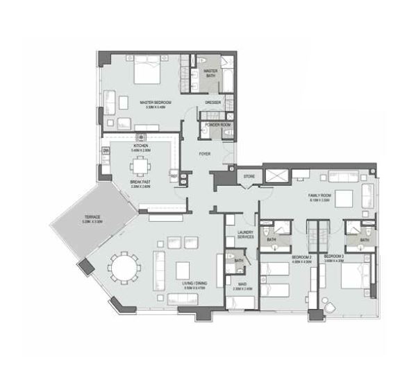 3 Beds 2995 Sq. Ft. Apartment in DPG Bellevue