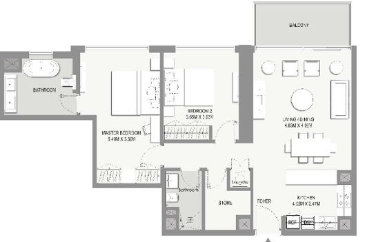 2 Beds 959 Sq. Ft. Apartment in DPG Marasi Riverside