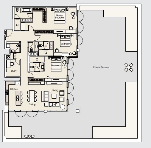 DT1 Luxury Apartments 3 Beds Layout