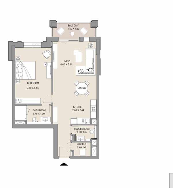 Dubai Asayel Apartments 1 Bed Layout